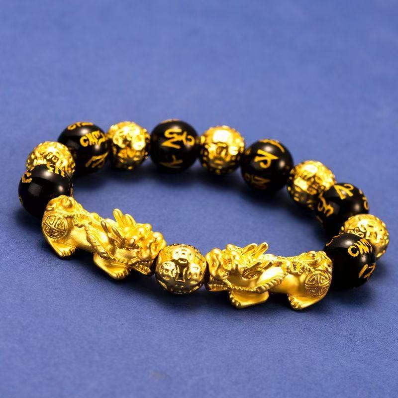 Feng Shui Wealth Bracelet  Ultimate Prosperity Armor for Men Women Pixiu and black obsidian. It brings prosperity, offers protection, attracts good fortune and repels evil spirits