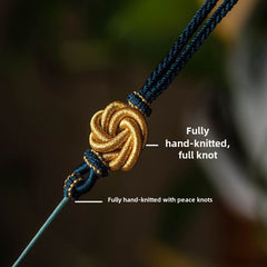 Golden Woven Rope Knot Necklace - Handmade Bohemian Mandala Design for Protection and Positive Energy