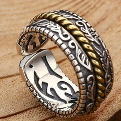 Men's Adjustable Silver Plated Ring – Retro Punk Style with Protective Energy