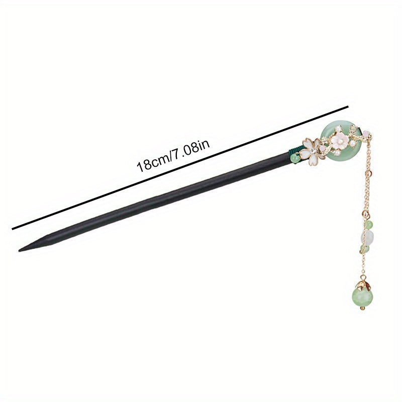 1pc Vintage Japanese Hair Stick with Floral Chain - Elegant Hairpin for Weddings & Cosplay with Teardrop Accents & Alloy Construction