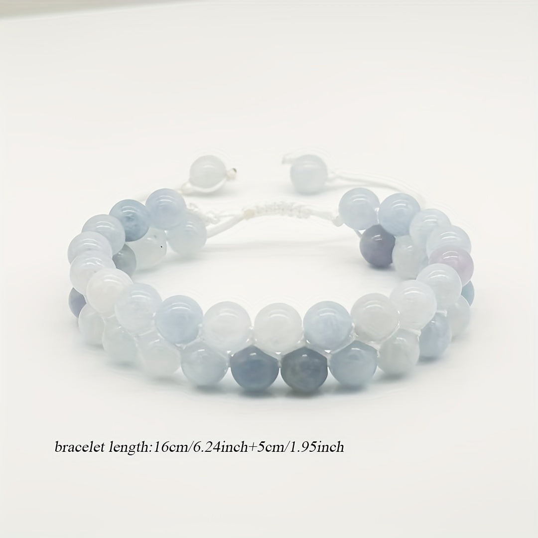1 Pcs Natural Aquamarine Beaded Bracelet - Unisex Stone Bracelet for Daily Wear & Holiday Decor with Energy Balancing