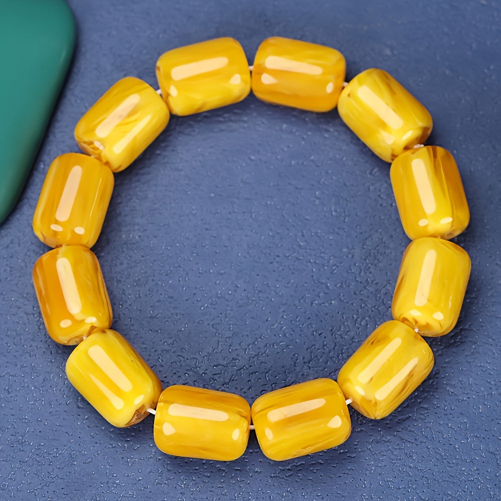 Natural Amber-like Bead Bracelet - Golden Yellow Energy for Daily Wear & Protection