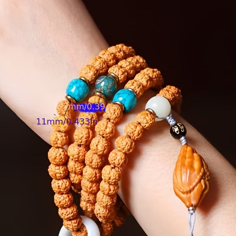 Vintage Natural Agate Bead Bracelet - 11mm Beads with Buddha Hand Pendant for Daily Protection