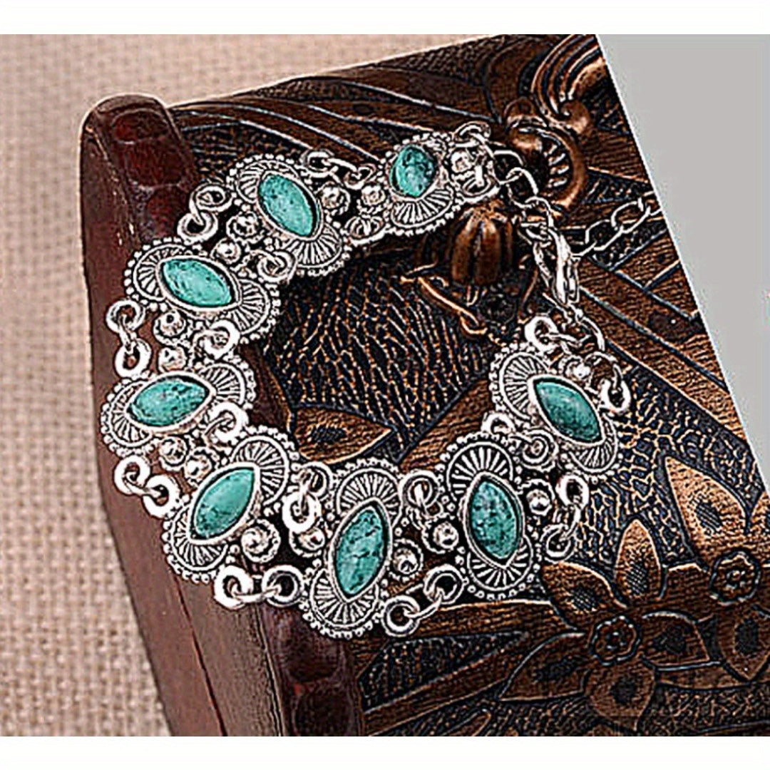Vintage Tibetan Silvery Bohemian Turquoise Bracelet - Open Cuff with Mindful Energy & Spiritual Harmony
