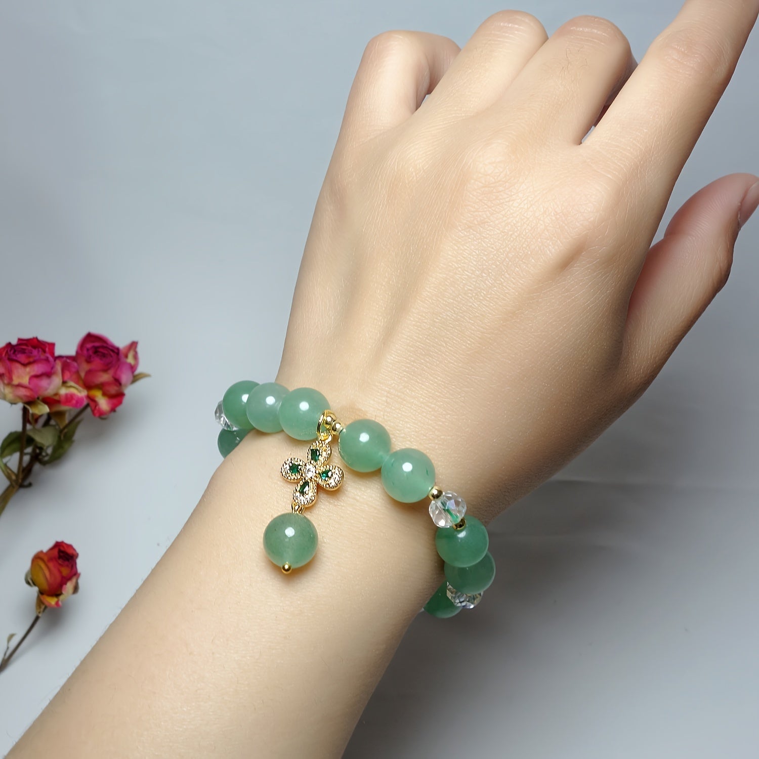 Four Leaf Clover Natural Stone Bracelet - Lucky Charm for Couples & Harmony