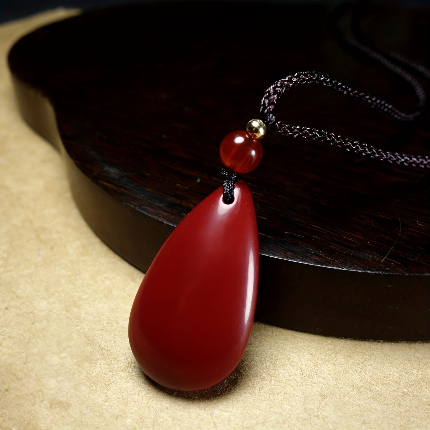 Lucky Charm Cinnabar Water Drop Pendant Necklace - Fashion Accessory for Couples