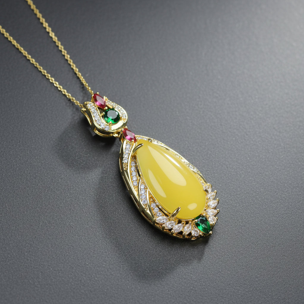 Elegant Agate Pendant Necklace with Green and Yellow Stones for Harmony and Abundance