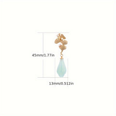 Gold-plated Ginkgo Leaf Dangle Earrings with Pearl & Imitation Jade - Harmony & Prosperity Energy for Daily Wear