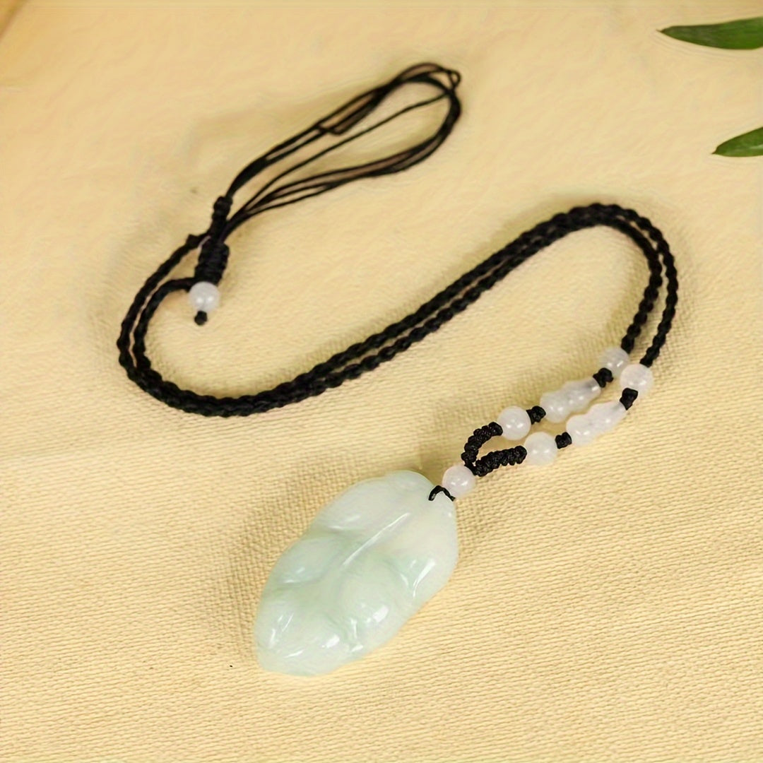 Elegant Natural Jade Leaf Pendant for Wisdom, Protection, and Grounded Energy