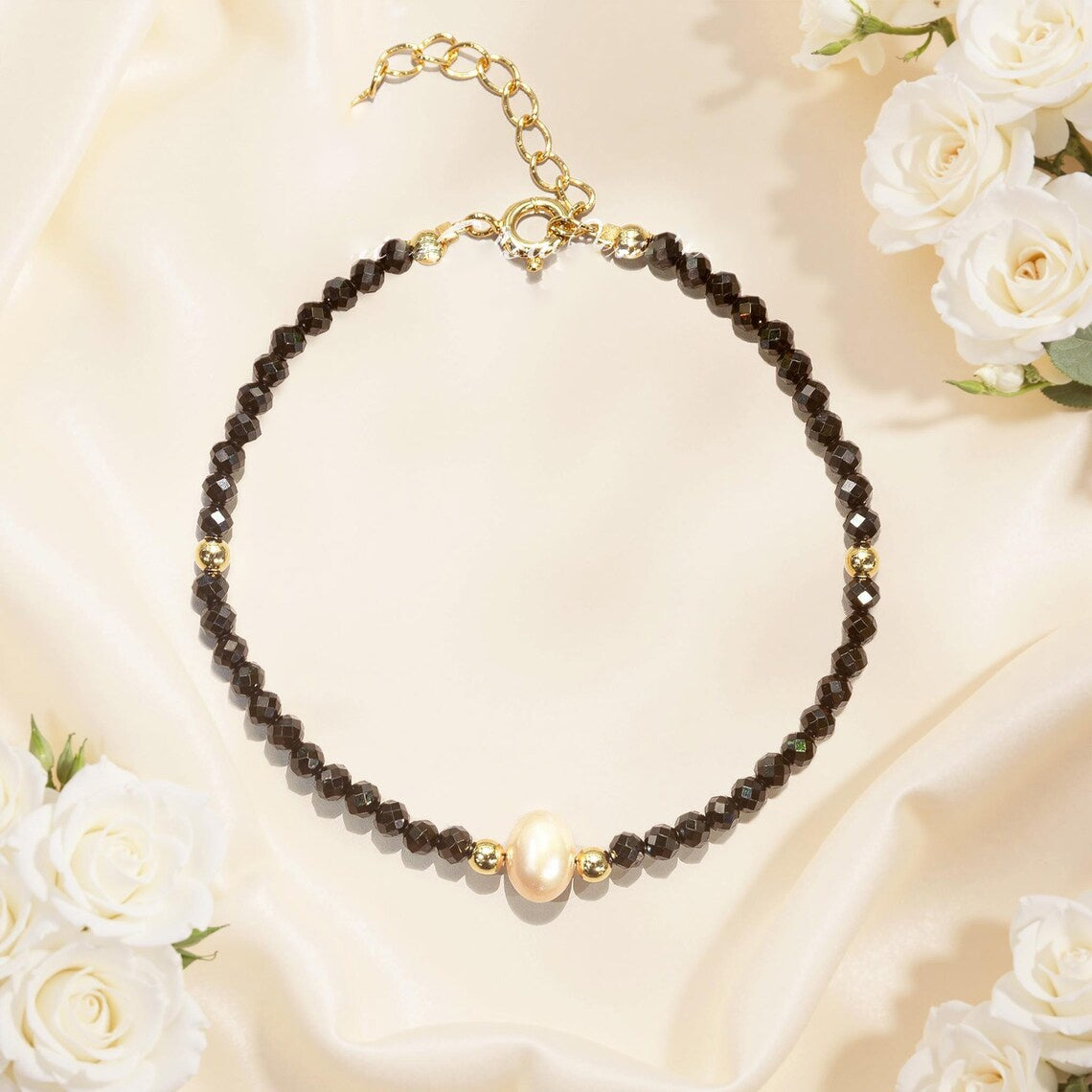 Obsidian & Pearl Elegant Bracelet - 3mm Mixed Stone for Daily Energy Balance & Gift-Giving