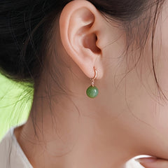 Natural Stone Earrings - 9-10mm Green Round Stones with S925 Silver for Energy Balance & Harmony