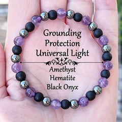 Grounding Protection Amethyst Hematite Bracelet - Spiritual Energy & Luck for Yoga Meditation