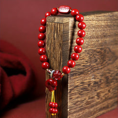 Cinnabar Stone Lucky Charm Bracelet with Fish Pendant - Rustic French-Inspired Design for Daily Wear & Festivals, Ideal Valentine'S Day Gift