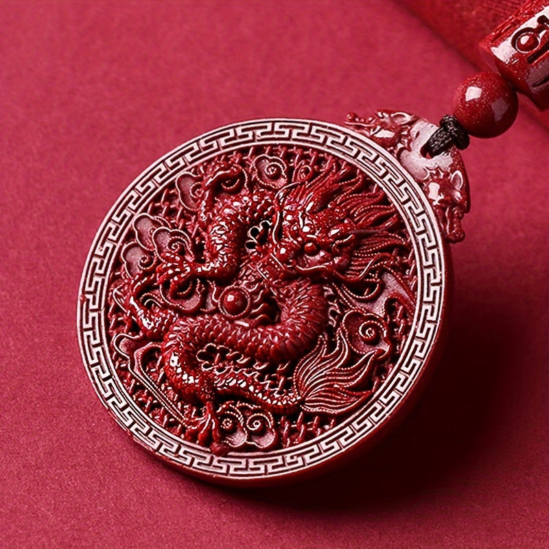 Red Cinnabar Dragon Pendant Necklace Auspicious Power Good Fortune Amulet Daily Protection Bohemian Necklace