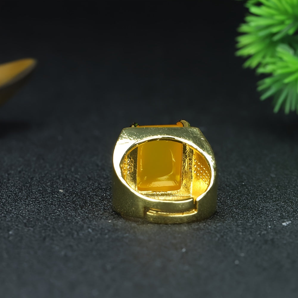 Men's Adjustable Yellow Jade Ring for Wealth, Confidence, and Energy Flow