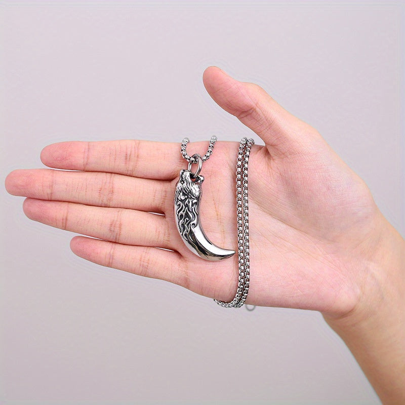 Titanium 316L Stainless Steel Wolf Tooth Pendant Necklace - Symbol of Strength & Protection