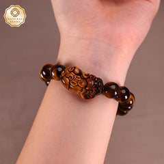 1pc Women's Tiger's Eye Stone Bracelet - Natural Brown & Golden Marbling Effect for Protection & Confidence