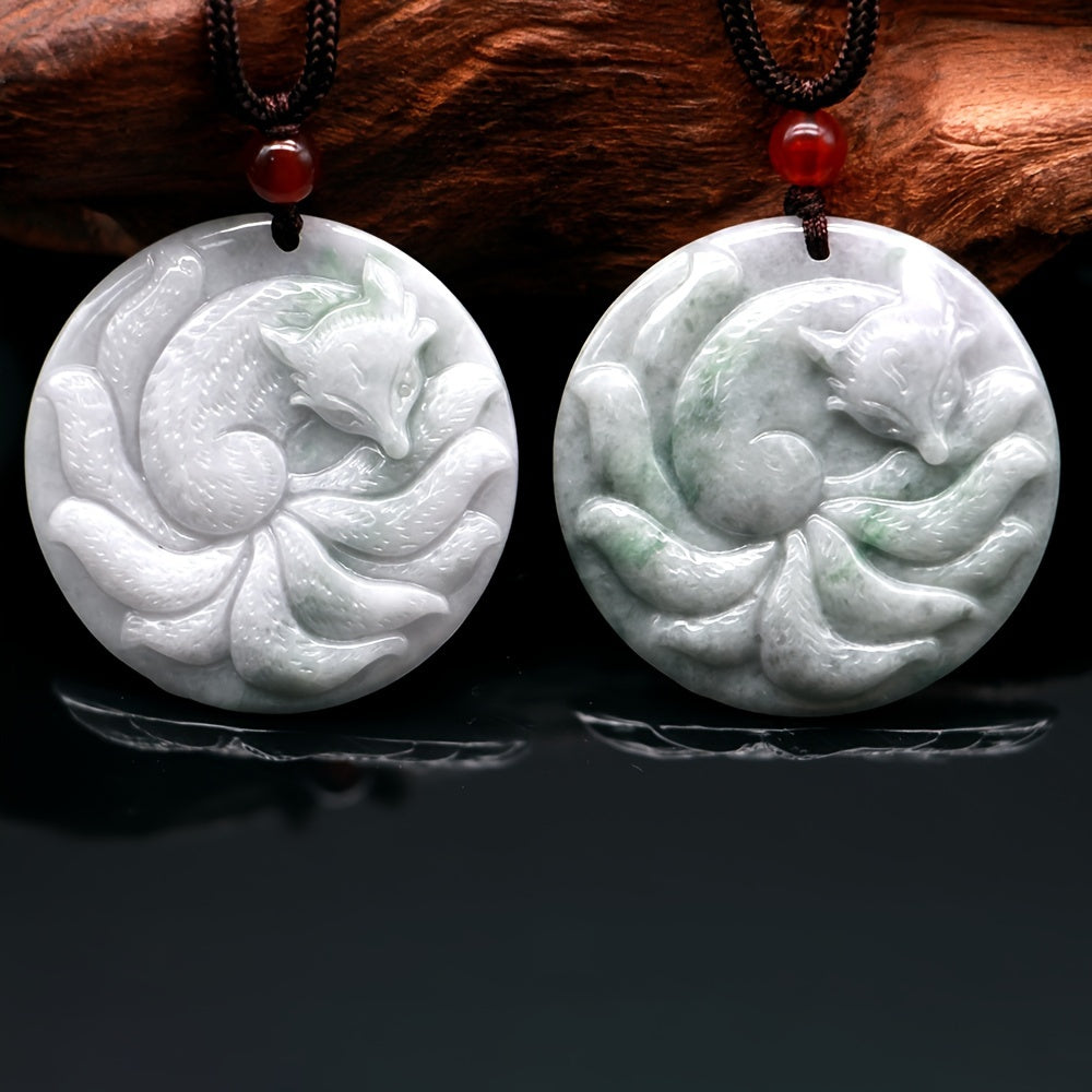 Natural Jade Nine-Tailed Fox Pendant — Mythical Guardian Stone for Wisdom, Protection, and Spiritual Transformation