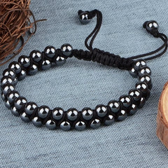 1pc Double Layer Handmade Adjustable Hematite Bracelet - Natural Stone Beads with Textured Surface for Energy Balancing