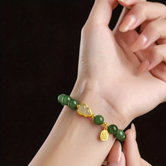 Green Jade & Gold Lucky Bracelet — Harmony, Protection & Prosperity Energy Charm