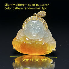 Men's Natural Jadeite Laughing Buddha Pendant for Prosperity, Protection & Good Fortune