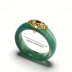 Gothic Natural Stone Ring - Unisex Couples Band with Green Jade & Red Gemstone for Beach Parties & Festivals