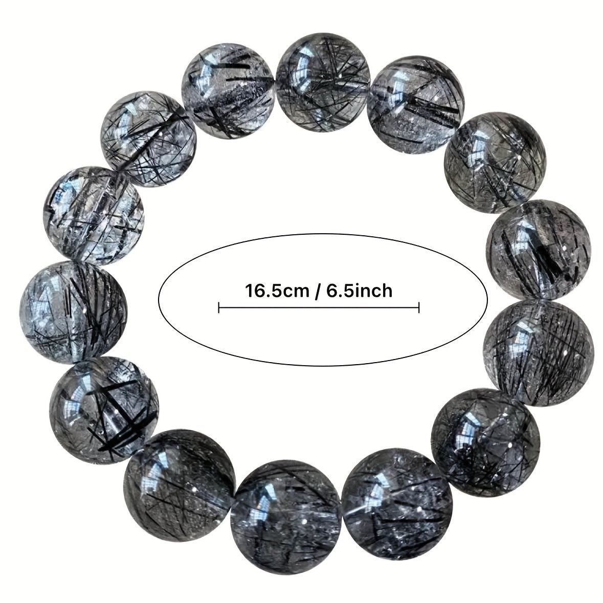 8/10/12mm Natural Black Hair Quartz Bracelet for Energy Protection & Grounding