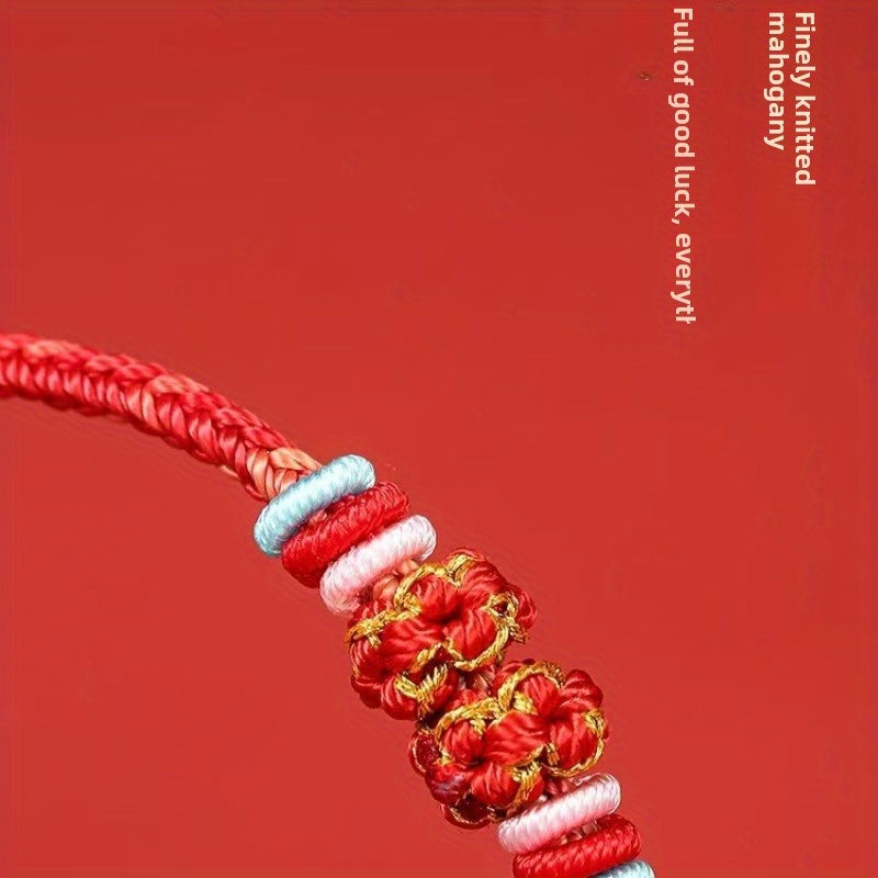 Dragon Boat Festival Peach Blossom Rope Bracelet - Hand-Woven Adjustable Bracelet for Love & Good Luck