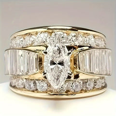 Luxurious Antique Gold Men's Zirconia Ring - European Style Sparkling Wedding Band for Prosperity & Love