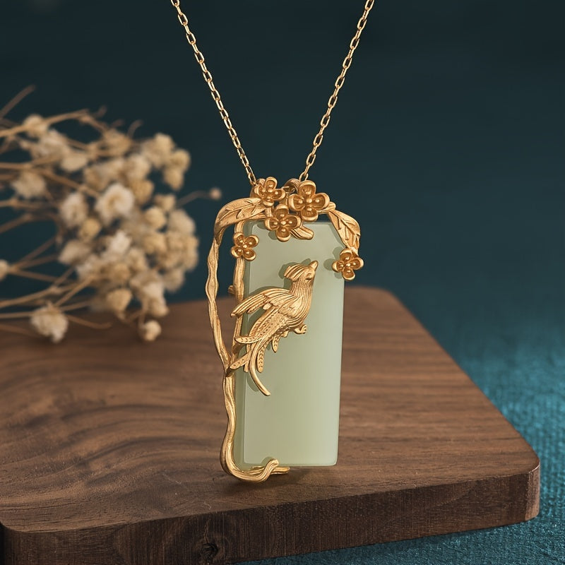 Chinese Style Palace Copper Gold Plated Flower & Bird Pendant - Spiritual Harmony & Prosperity Amulet