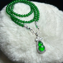 Turquoise Green Retro Chinese Gourd Necklace for Harmony, Prosperity & Good Fortune