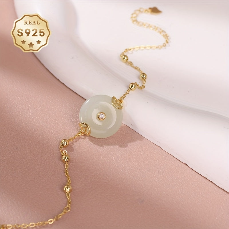 Women's Fashion Bracelet - Milky White Jade Peace Buckle with S925 Silver for Harmony & Protection
