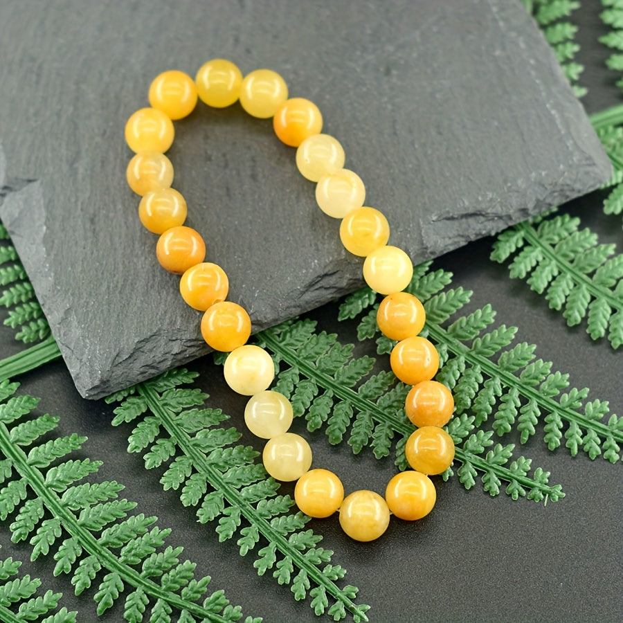 Boho Chic Natural Stone Bracelet - Vibrant Yellow & White Stones for Yoga & Holiday Gifts