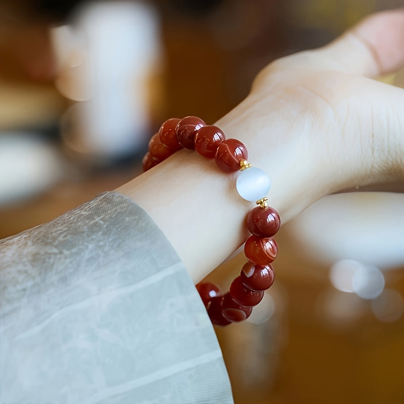 Red Agate Beaded Bracelet - Protection & Courage Energy for Daily Wear