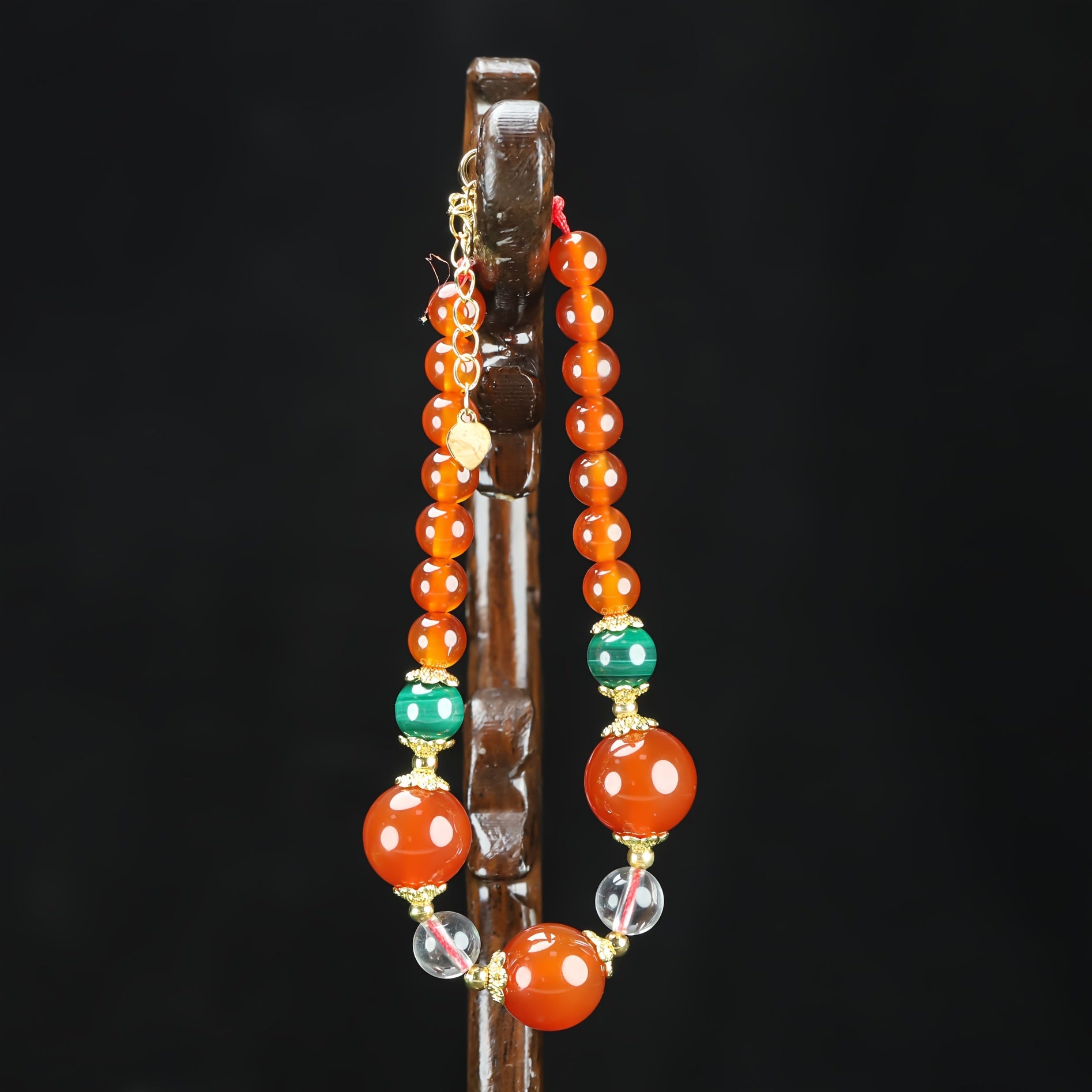 Elegant Red Bead Bracelet Golden Spacers Energy Balance Women