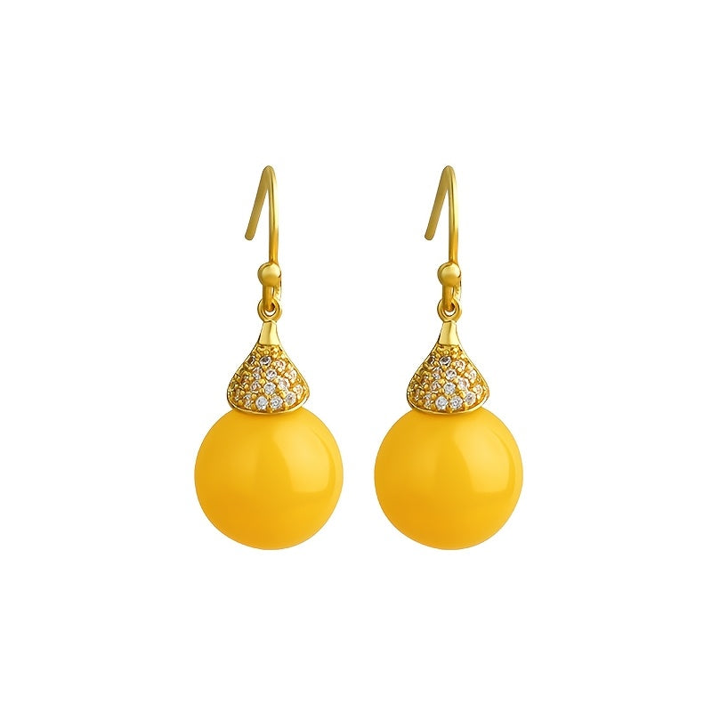 Elegant Yellow Faux Amber Dangle Earrings - Vintage-Inspired with Healing Energy