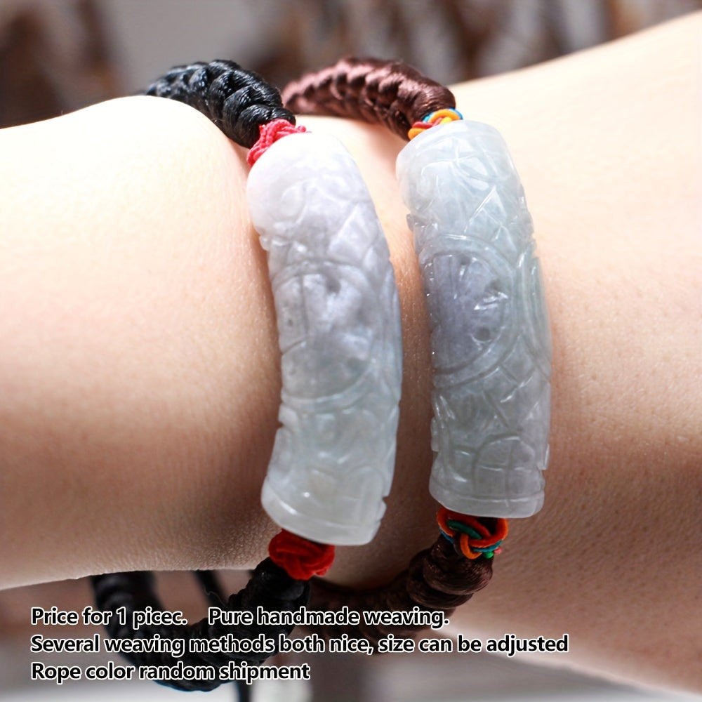 Natural Stone Curved Bracelet - Handmade Braided Rope with Engraved Charm for Energy Protection & Mindful Wear