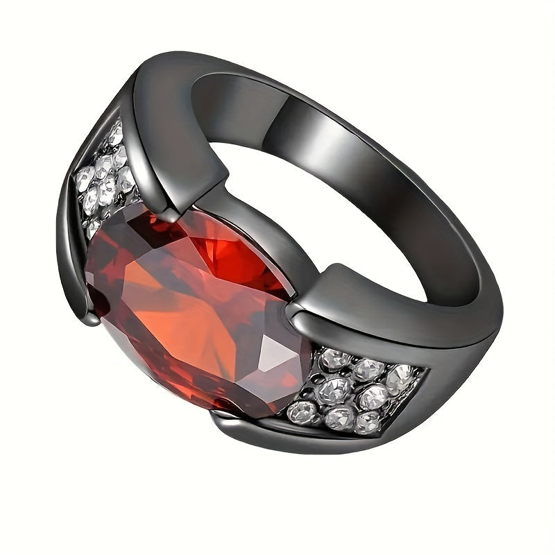 Mens Glamorous Black Plated Rhinestone Ring - Dazzling Party & Wedding Jewelry with Protective Energy