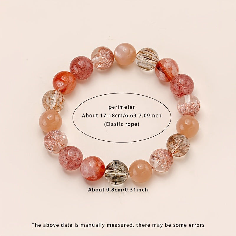 1pc Natural Stone Bracelet - Elegant Women's Jewelry with Pink Brown Red Beige White Clear Beads - Stretchy Elastic Cord - Valentine's Day Birthday Anniversary Gift - Luxury Beaded Chain - Natural Mineral Beads - All-Season Everyday or Formal Wear