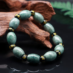 Natural Stone Men's Bracelet - Barrel Beads & Six-Word Mantra for Energy Protection