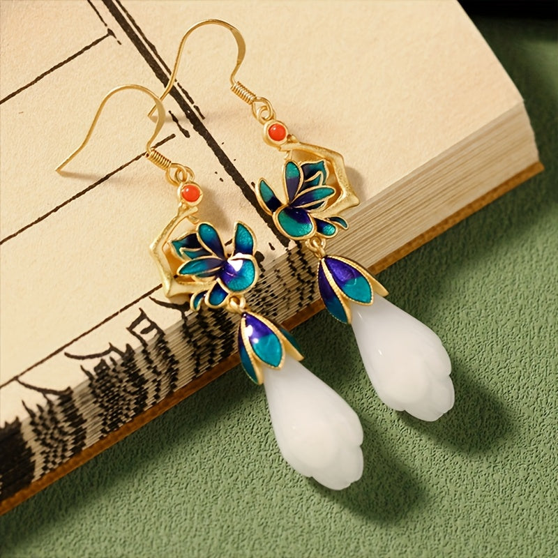 Chinese Enamel Flower Earrings - Eastern Elegance & Harmonious Energy for Daily Wear