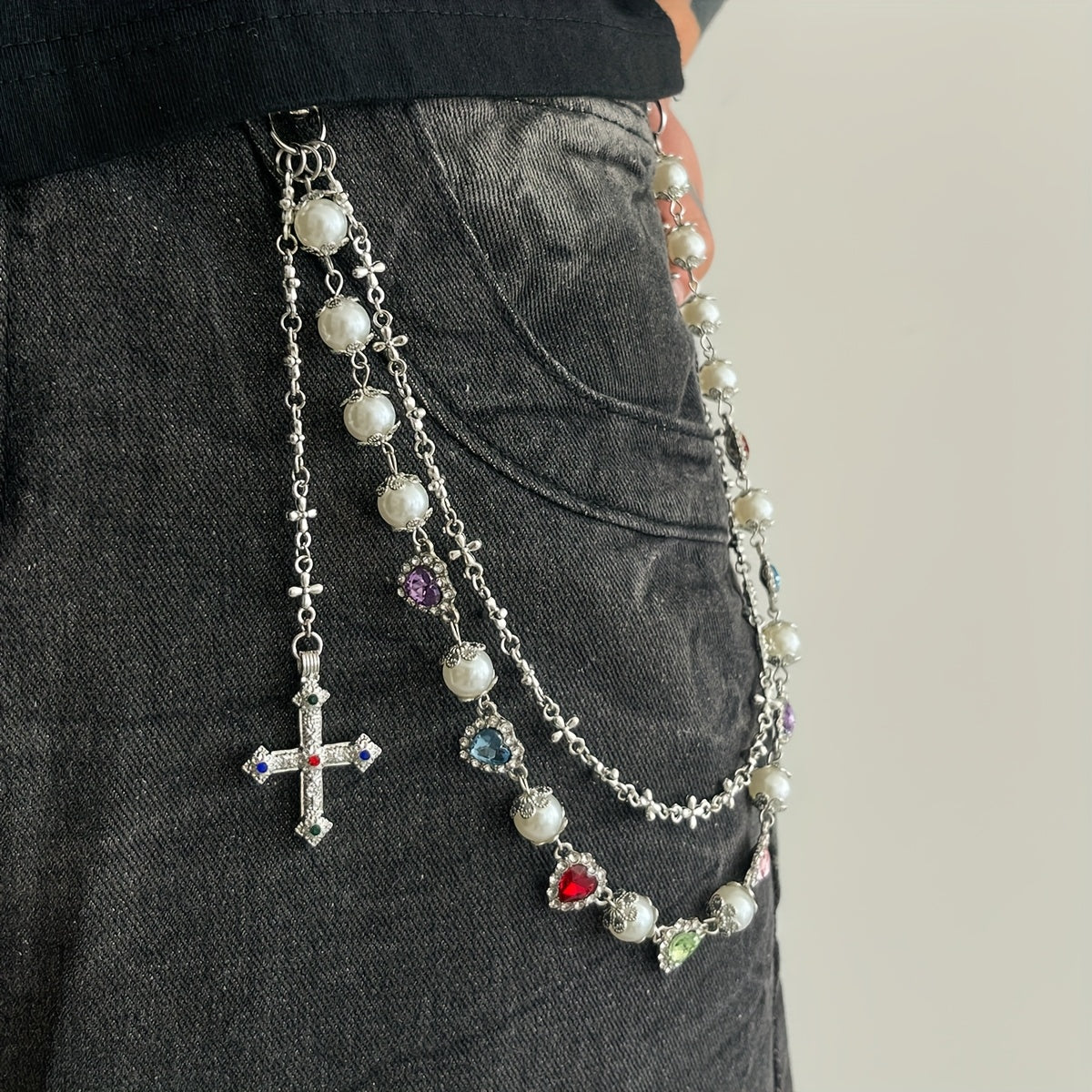 Punk-Style Cross Pendant Jeans Chain — Bold Protection & Confidence Energy Belt Charm