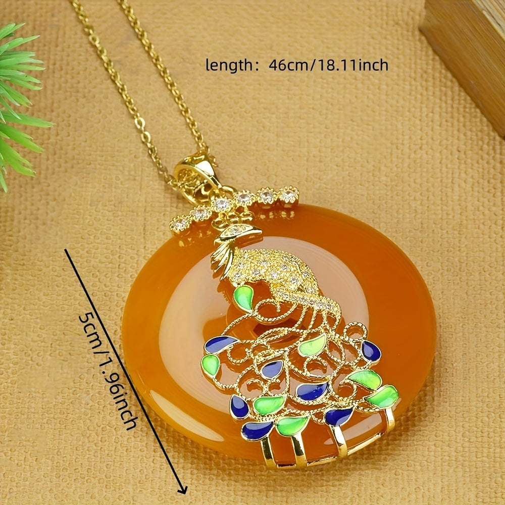 Natural Yellow Agate Phoenix Peace Buckle Necklace for Protection, Prosperity & Elegance