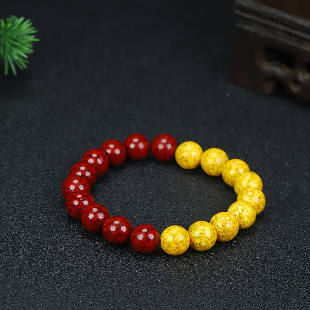 Natural Cinnabar Beaded Bracelet for Good Fortune, Wealth, and Positive Energy, Elastic Crystal Jewelry for Women