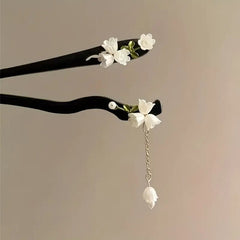 2pcs Vintage Lily of the Valley Wooden Hair Clips - Elegant Updos for Traditional Chinese Outfits with Natural Energy Flow