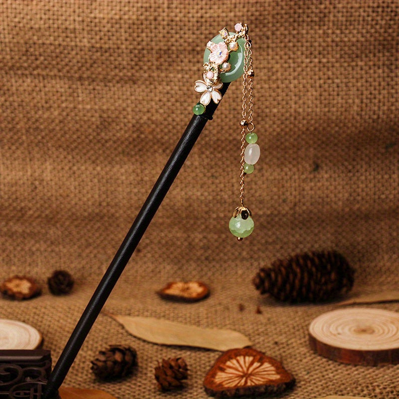 1pc Vintage Japanese Hair Stick with Floral Chain - Elegant Hairpin for Weddings & Cosplay with Teardrop Accents & Alloy Construction