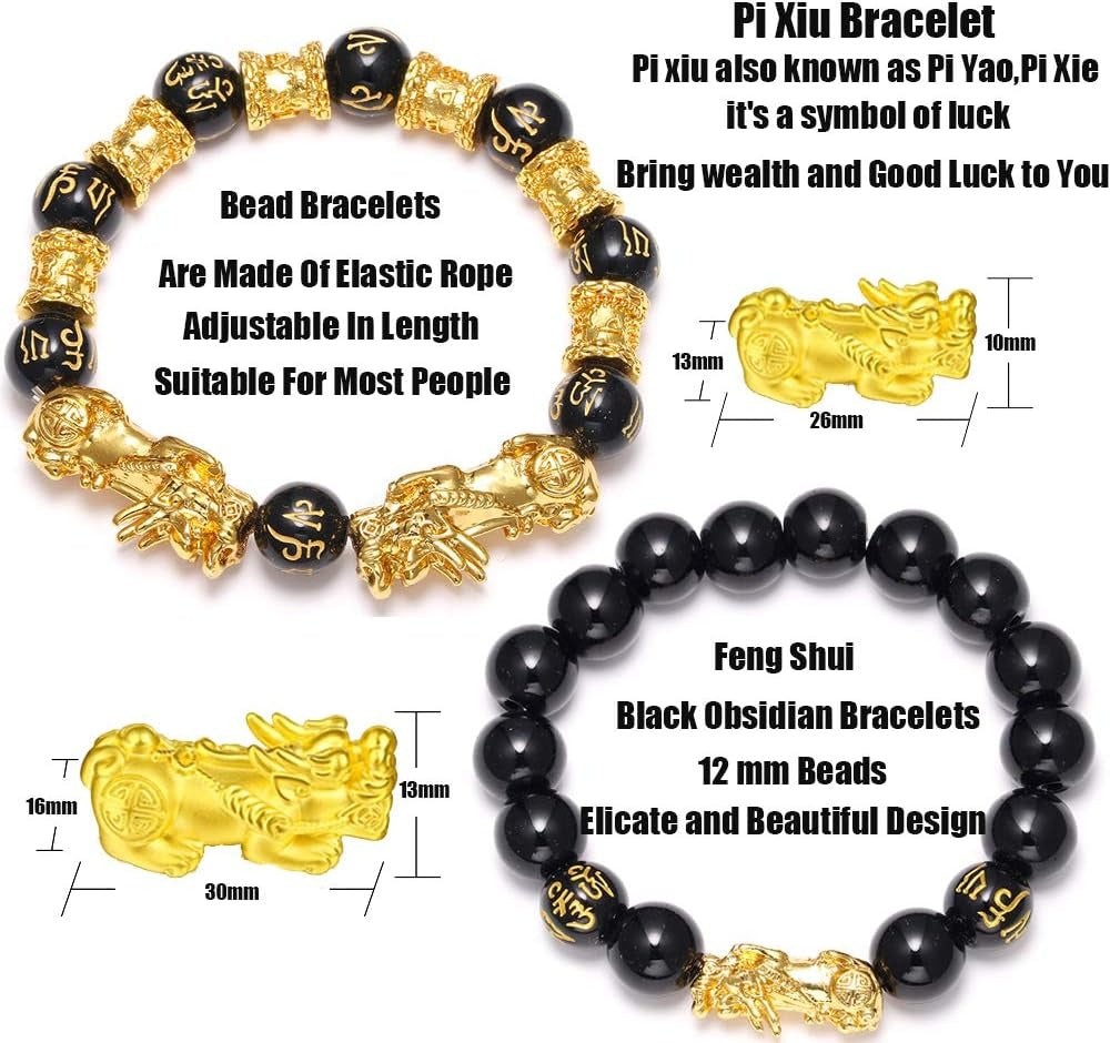 Feng Shui Wealth Bracelet  Ultimate Prosperity Armor for Men Women Pixiu and black obsidian. It brings prosperity, offers protection, attracts good fortune and repels evil spirits