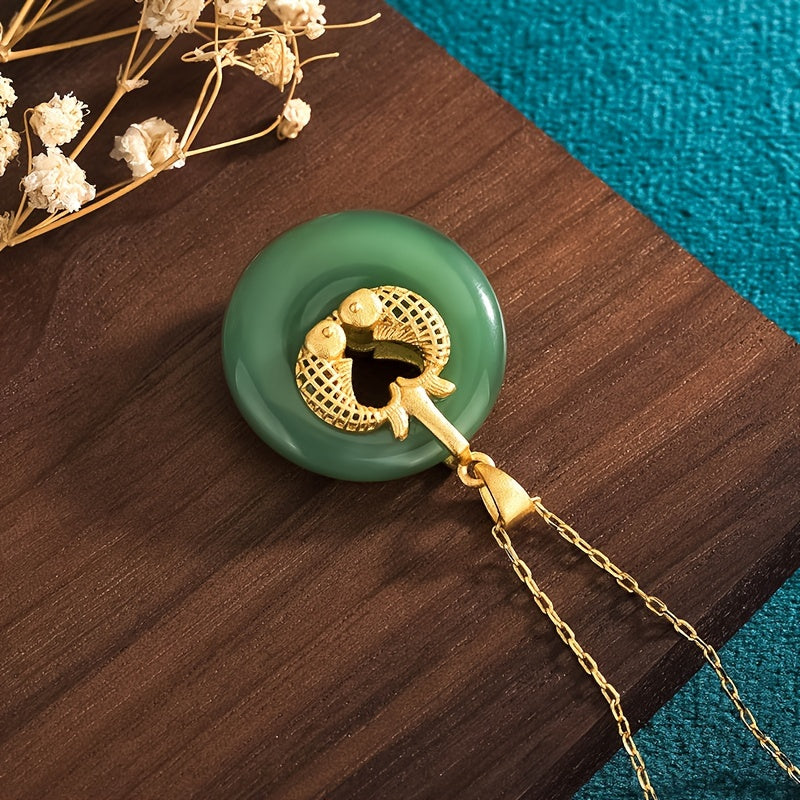 Green Jade Palace-Style Peace Knot Pendant Harmony & Protection Energy Necklace