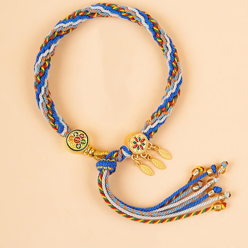 Bohemian Leaf Tassel Bracelet — Rainbow Harmony, Protection & Joy Energy Bracelet