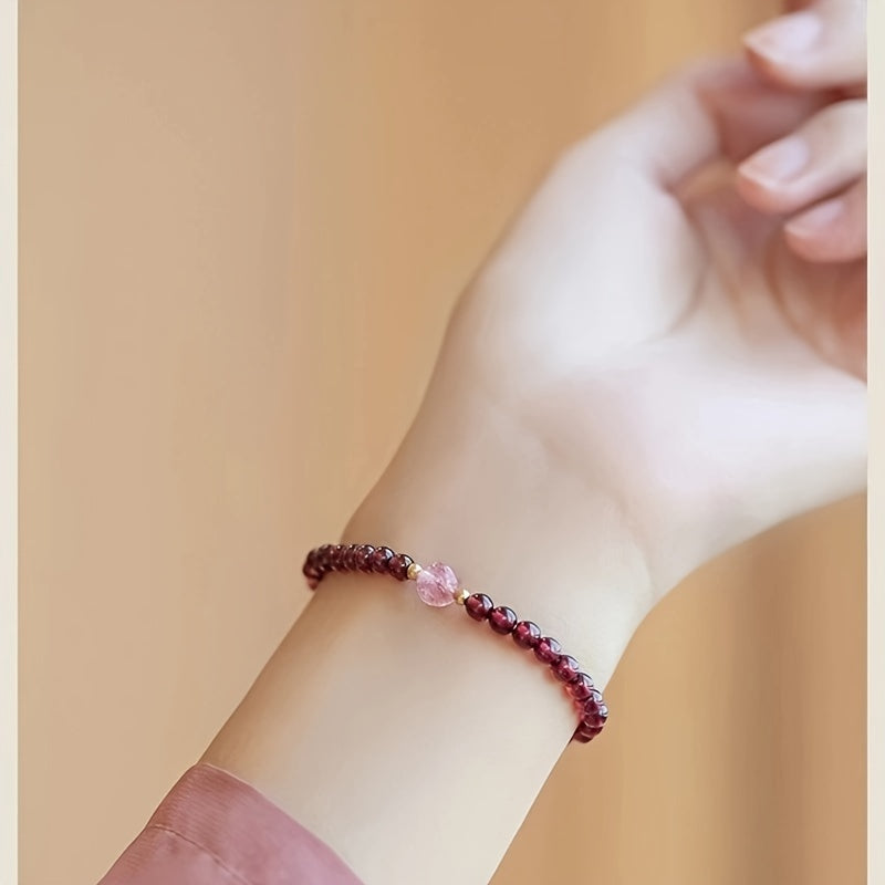 Elegant French-Inspired Natural Garnet Bead Bracelet - Love & Friendship Energy